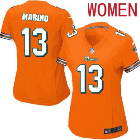 Women Miami Dolphins #13 Dan Marino Nike Orange Game NFL Jersey->women nfl jersey->Women Jersey